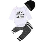 Newborn Baby Boy Clothes to The Crew Print Romper+Pants+Hat 3Pcs Outfits Set (0-6 Months, Long Sleeve)