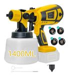 New Upgraded Edition,Cordless Paint Sprayer Compatible with DEWALT 18V Battery, Fence Paint Sprayers with 4 Nozzles & 1400ml Detachable Tank, HVLP Spray Gun for Home Interior and Exterior(No battery)