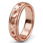 Fidget Ring - 925 Sterling Silver Anxiety Rings - Spinner Rings for Women & Men - 360° Spinning Rotatable Ring to Relieve Stress & Worry - Moon & Star Design - Rose Gold Plated - Size K