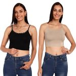 ESPRESSO Viscose Elastane Ultra-Soft Design Camisole for Womens/Girls Pack of 2 (Skin/Black)-S