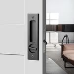 Hoconnie 6.3” Privacy Pocket Door Lock Hardware with Key, Recessed Sliding Door Mortise Lock, Double Barn Door Lock, Invisible Furniture Hardware for 1-7/16” ~ 1-15/16” Thickness Door, Matte Black