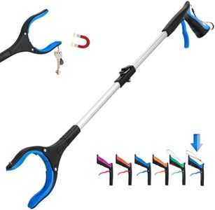 Grabber Reacher Tool,32 Inch Extra Long Foldable Pick Up Stick with Strong Grip Magnetic,360°Rotating Anti-Slip Jaw,Trash Claw Grabber Tool,Trash Picker Tool for Outdoor & Indoor (Blue1)