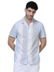 GLORYBOYZ Men's Blue Striped Shirts for Men Regular Fit Half Sleeve Button Down Standard Length Cotton Formal Fashion Stylish Office Casual Wear Button Down Shirts (Blue Grey 2XL)