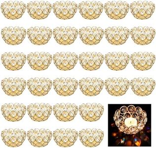 UCEHIPAW 32 Pcs Tea Light Candle Holders Gold Tealight Jewel Stands Crystal Votive Candle Holders for Wedding Party Home Table Centerpiece Decor