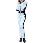 AILIEE Women's Ski Suit Winter Warm Snowsuit, Women Onesies Ski Jumpsuit Fur Collar Skiing Jacket Snowsuit with Hoodies Non-Removable Outdoor Sports Pants Ski Suit Waterproof Ski Jumpsuit (White, M)