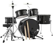GarveeLife 5 Piece Kids Drum Set, Junior Drum Kit with Bass Drum, Tom, Snare Drum, Hi-Hat, Cymbal and Drum Pedal, Full 16in Youth Drum Set with Drumsticks and Drum Stool for Boys and Girls, Black