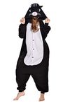 NEWCOSPLAY Animal Onesie Adult Black Cat Pajamas Plush One Piece Cosplay Animal Costume Sleepwear (Black Cat, Small)