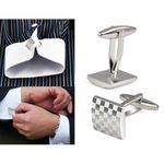 KINGQ Mens Silver Square Checkerboard Cufflinks