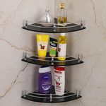 U-S-F BATH ACCESSORIES Glass Shelf For Bathroom, Corner Stand For Bathroom Racks & Shelves Wall Mounted, Living Room Multipurpose Corner Shelf Bathroom Accessories (Pack Of 3) Transparent Black