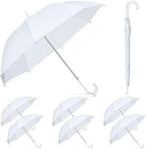 Fabbay 6 Pcs Wedding Umbrellas Wedding Style Stick Umbrellas with J Hook Handle Large Canopy Umbrella Auto Open Windproof Stick Umbrellas for Adults Kids Travel Rain (White, Trendy Stylish)