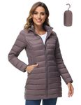 ROYAL MATRIX Women's Packable Puffer Jacket Lightweight Puffer Coat with Hood Long Winter Warm Travel Puffer Jackets (Brown,Small)