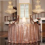 PartyDelight Rose Gold Sequin Tablecloth Round 120" Table Linen for Wedding, Banquet, Party