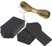 Black Paper Gift Tags with Free Natural Jute Twine 50Pcs, 9x4.5cm (Black)