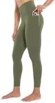 ENERBLOOM Workout Leggings with Pockets for Women High Waist Yoga Pants 7/8 Cream Soft Lightweight Athletic Gym Tights 25" Green Medium