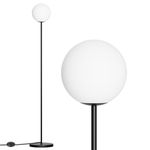 irotine Black Globe Floor Lamp, Mid Century Modern Frosted Glass Floor Lamp(E26 Base Bulb Excluded), Sphere LED Floor Lamp for Living Room, Corner Glass Standing Lamp for Bedroom Reading Office