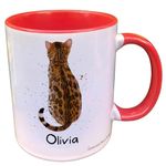 Personalised Bengal Cat Mug Gift - Present for Cat Lovers - Gifts for Kitten Owners - Personalised Feline Mug - Country Style Mug (Red)