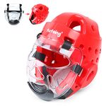 TuToing Kids Adults Taekwondo Karate Sparring Headgear with Removable Face Shield, Martial Arts MMA Soft Helmet for Traning Kickboxing Muay Thai Boxing Taekwondo Sparring Gear (Small, Red)