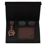 LORENZ Brown Dial Watch, Brown Wallet & Wayfarer Sunglasses Gift Box Combo for Men & Boys | CM-2070SN1-WL-32