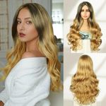 Creamily Full Head Long Hair Wigs Long Blonde Wig 24''/60cm,Long Curly Wig Middle Part,Natural Wig Synthetic Fiber for Women Daily Use