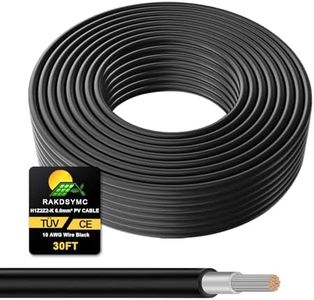 Solar Panel Wire - 30FT 10AWG (6mm²) Solar Extension Cable, Tinned Copper Wire PV Wire for RV Solar Panels Boat Marine Automotive Home Outdoor - Black (10awg 30ft)