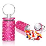 Artscope Crystal Diamond Keychain Pill Box, Waterproof Pill Box, Small Pill Box Case Outdoors, Medicine Bottle,Keychain Container Colorful, Pill Box Keyring (Hot Pink)