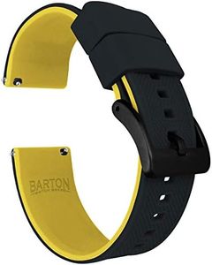 BARTON WATCH BANDS 20mm Black/Yellow - Elite Silicone Watch Bands - Black Buckle Quick Release