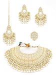 ZAVERI PEARLS Gold Tone Bridal Kundan Choker Necklace Earring Maangtikka & Ring Set For Women-ZPFK12221