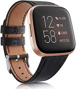 Tobpob Leather Bands for Fitbit Versa 2 Bands, Fitbit Versa Band,Versa Lite/SE Band for Men Women, Soft Genuine Leather Bands Replacement Straps for Fitbit Versa 2 / Versa/Versa Lite/SE, Black