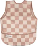 Tiny Twinkle Mess Proof Baby Bib - Waterproof Baby Apron - Machine Washable - PVC, BPA, & Phthalate Free - Great Travel Bib for Baby Eating - Baby Food Bibs (Brown Checkers, Large 2-4 Years)