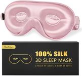 BeeVines 100% 22 Momme Silk Sleep Mask, with 3D Contoured Eye Cups for Eyelash Extensions, 100% Blackout Sleeping Mask with Adjustable Strap for Women (002 Pink)