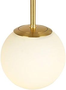 Kaj Hejmo Globe Pendant Lamp Matte White Glass- Mid Century Modern Lighting Fixture Brush Brass Finish- Semi Flush Mount Ceiling Light for Kitchen Living & Dinning Room (25cm)