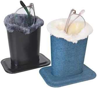 Baitaihem Pack of 2 Plush Lined Eyeglasses Holder Stand Protective Glasses Case For Desks Or Nightstands,Canvas(Blue)+Leather(Black/Gray)