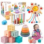 Plunack 4 in 1 Baby Toys 6-12-18 Months, Pull String Baby Teething Toys, Stacking Building Blocks Infant Toys 3-6-9-12 M+, Sensory Toys Shape Sorter, Montessori Toys for 1+ Year Old Boys Girls Gifts