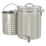 Bayou Classic 1140 Stainless 10-Gallon Steam Boil Stockpot with Spigot Basket and Vented Lid