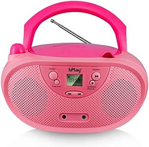 hPlay Gummy GC04 Portable CD Player Boombox with AM FM Digital Tunning Stereo Radio Kids CD Player LCD Display, Aux-Port Supported AC or Battery Powered - Pastel Pink