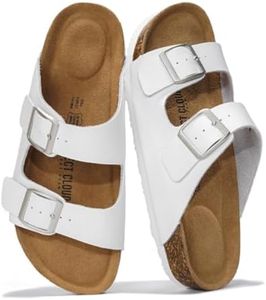 Project Cloud Genuine Leather Flat Sandals Beach Essentials Womens Sandals Memory Foam Vacation Essentials Slides for Women Footwear (Venita, White, 8.5)