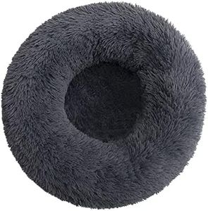 Jsasezr Calming Dog Bed for Small Medium Dogs,24 inches Anti-Anxiety Donut Dog Cat Cuddler Bed Machine Washable Fluffy Luxury Anti-Slip Waterproof Mute Base Warming Cozy Soft Pet Round Bed-Dark Grey