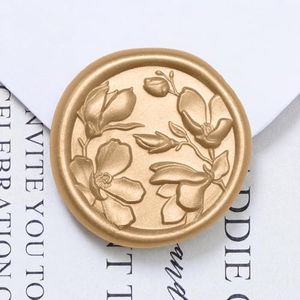 UNIQOOO Wax Seal Stickers - 3D Magnolia Wedding Invitation Envelope Botanical Seal Stickers, 100 Pcs Self-Adhesive Light Gold Stickers, Perfect for Invitations, Christmas, Gift Wrapping, Parties