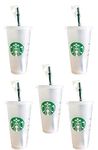 Starbucks 5 Pack Bundle - Reusable Frosted 24 oz Cold Cup with Lid and Green Straw w/Stopper