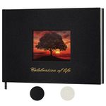 SUNEE Funeral Guest Book for Memorial & Funeral Services – in Loving Memory Funeral Book, Celebration of Life Guest Book with 100 Lined Pages, Table Sign, Ribbon Bookmark and Linen Hardcover, Black