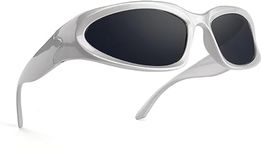 FUNGLASSES® Wrap Around Street Fashion Vintage Sunglasses for Women Men (SILVER BLACK)