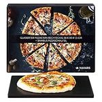 Navaris XL Pizza Stone for Baking - Glazed Square Cordierite Pizza Stone Plate for BBQ Grill Oven, Bake Bread - Incl. Recipe Book - 38 x 30 x 1.5cm