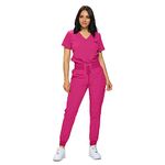 MONARCH UNIFORMS Stretchy Scrubs Women's Jogger Scrub Set In Regular and Petite Jogger Scrubs with Tuck-In Top for Women, Hot Pink, X-Large