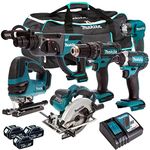 Makita 18V Li-ion 6 Piece Cordless Power Tool Kit with 3 x 5.0Ah Batteries & Charger T4TKIT-225- Tool Set - Monster Power Tool Kit - Combo Kit - 18V Cordless Power Tool Kits -Combo Kits - Makita kit