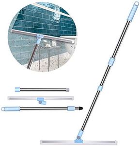 Wet Room Floor Squeegee, Wiseten Telescopic Silicone Water Squeegee Floor Cleaner with Long Handle 3 Part, 180° Rotation Heavy Duty Bathroom Shower Squeegee Mop for Wet Room Window(130cm)