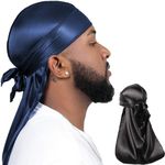 ForceWave 2 Pieces Silky Durag Pack for Men Women Waves, Premium Satin Deluxe Du-rag (Black+Navy)