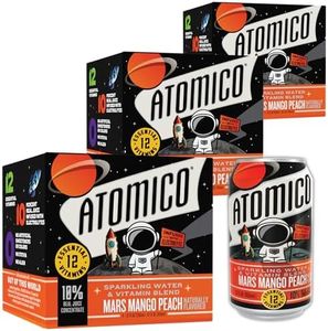 ATOMICO Mars Mango Peach Sparkling Water,12 Essential Vitamins, W/Real Juice Infused With Electrolytes 12PK