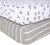 Burt's Bees Baby Fitted Crib Sheet Organic Cotton BEESNUG - Pine Forest and Stripe Prints, Fits Unisex Standard Bed and Toddler Mattress, Infant Essentials, 52 x 28 Inch 2-Packs