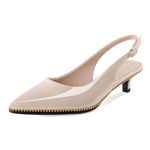 Zamikoo Slingback Kitten Heels for Women Pointed Toe Beaded Low Heel Pumps Shoes Women Dress Low 1.5 Inch Patent Beige US Size 9