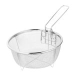 DOITOOL Stainless Steel Deep Fry Basket with Folding Handle Round Fryer Strainer Frying Fries Chips Holder Handheld Wire Mesh Wire Skimmer for Kitchen Cooking Tool